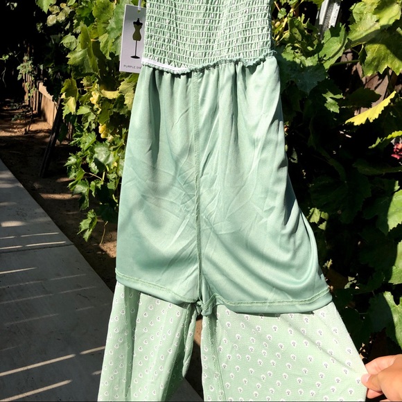 Purple Snow matcha, shirred, ruffle-strap jumpsuit - Picture 9 of 9